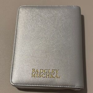 Badgley Mischka Metallic Silver Zippered Notebook /Journal Cover